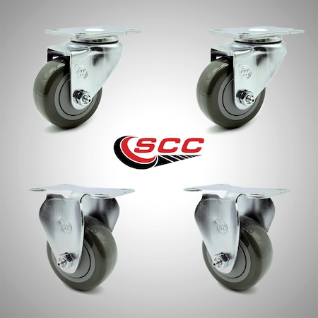 Service Caster 3 Inch SS Gray Polyurethane Swivel Top Plate Caster Set with 2 Rigid SCC SCC-SS20S314-PPUB-2-R314-2